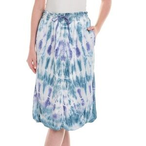 XCVI Damiko Purple Blue Tie Dye Bubble Midi Satin Skirt M